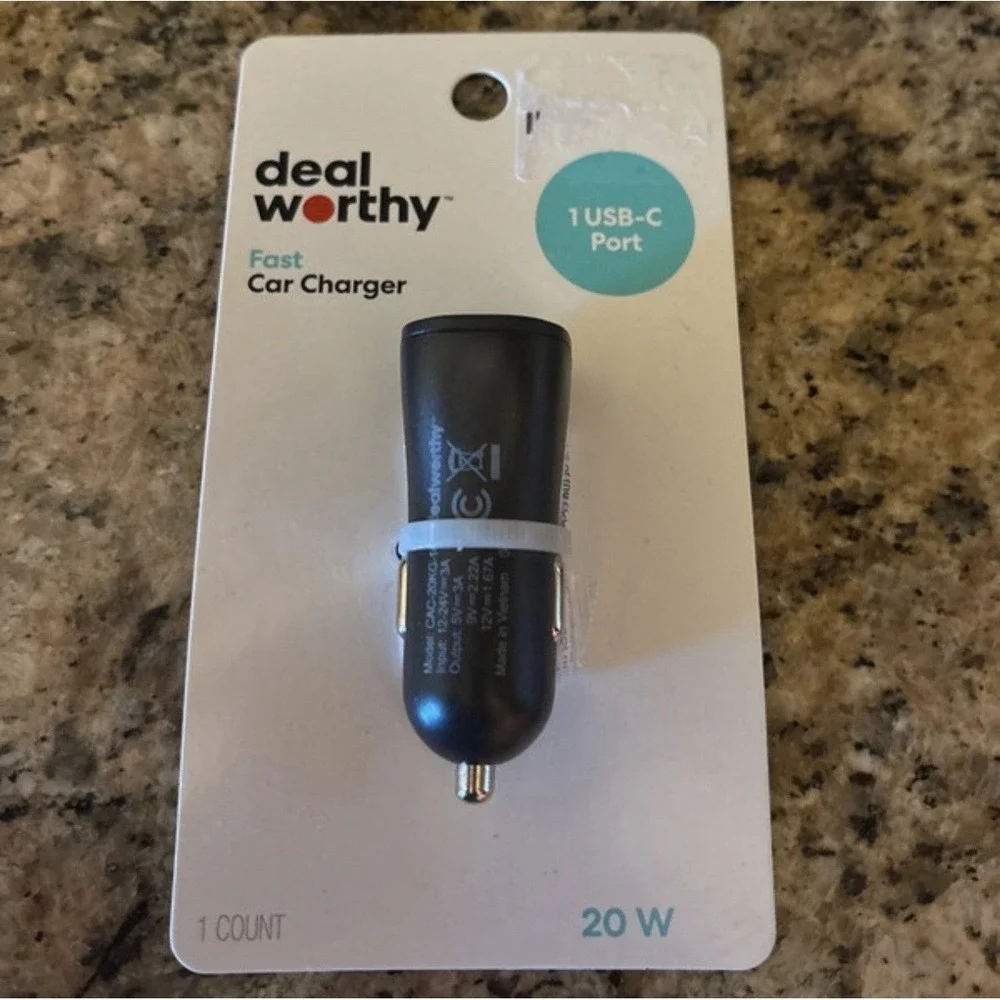 Black Deal Worthy 1 USB-C Port Fast Car Charger 20W